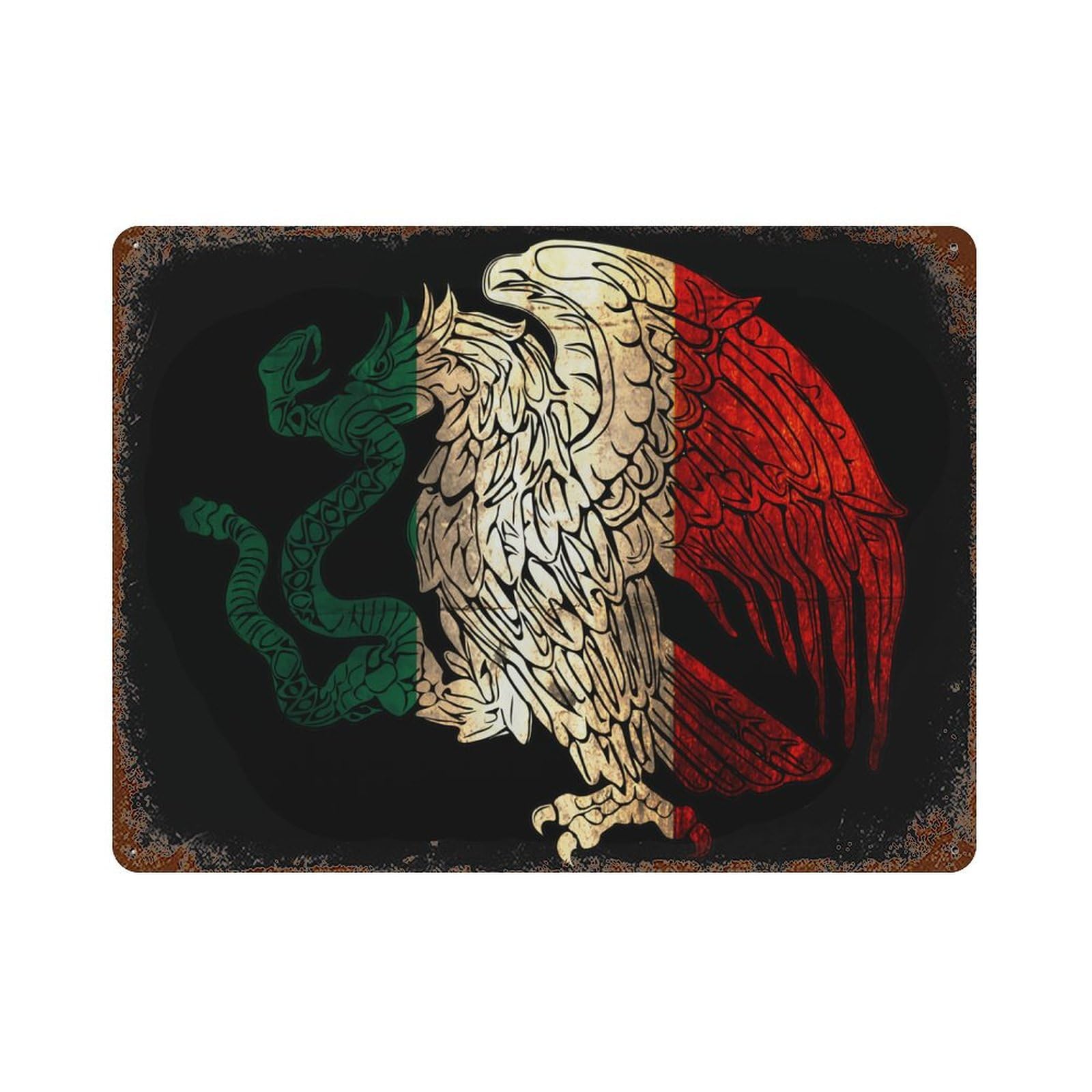 KWQDOZF Mexican Eagle 5 Theme Metal Tin Sign,Vintage Iron Hanging Plate Horizontal with Rust Poster Wall Decor 12x16inch