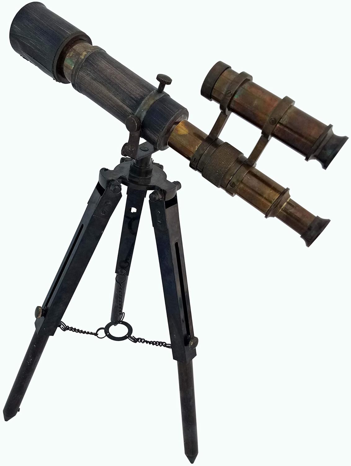 – Antique Brass Double Barrel Telescope Griffith Astro Style (10") with Wooden Tripod Stand | Vintage-Inspired Telescope for Kids, Gift for Son & Nautical Home Decor