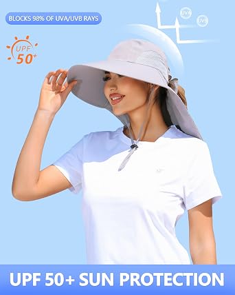UPF 50+ Ponytail Sun Hat for Hiking, Camping, Fishing, Safari Light Gray & Wide Brim Sun Hat Kids Fishing Hat Royal Blue Bundle