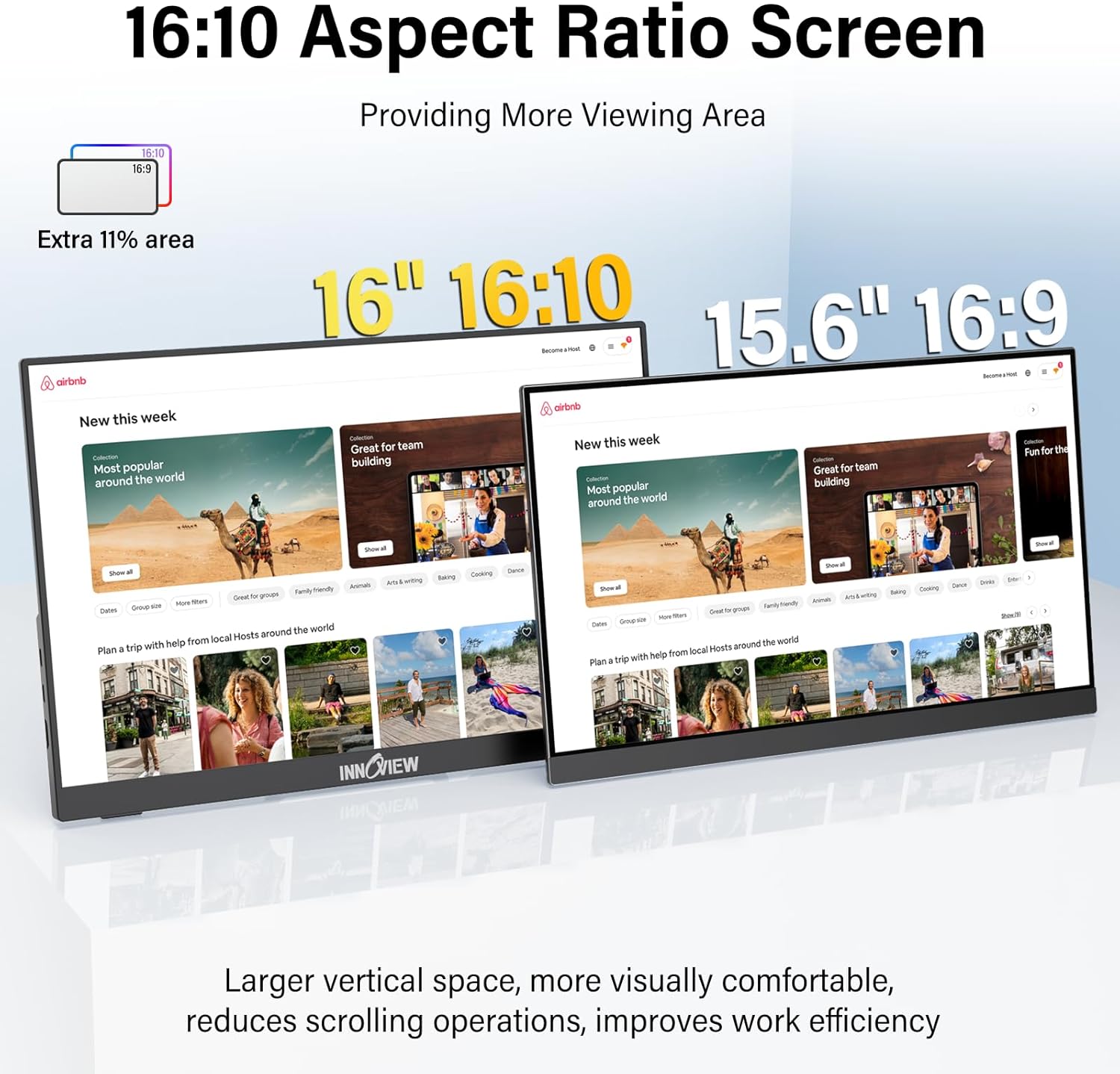 InnoView 16" Portable Monitor 180Hz FHD 1920×1200 100% sRGB Laptop Screen Extender | 2 x Type-C & HDMI Portable Monitor for Macbook/Switch/PS5/Xbox (Support 165Hz 144Hz 120Hz)