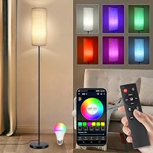 Floor Lamp for Living Room, Modern Stand Lamp with Lampshade, Minimalist Tall Lamp with Chain Switch for Living Room, with LED Bulb Beige Shade-RGB Bulb