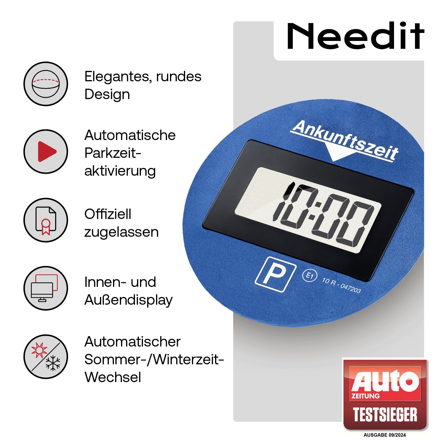 Needit elektronische Parkscheibe Park Lite One I automatische Parkscheibe elektrisch mit Zulassung vom Kraftfahrt-Bundesamt I Digitale Parkuhr mit 2 Displays I funktionell, langlebig & zuverlässig