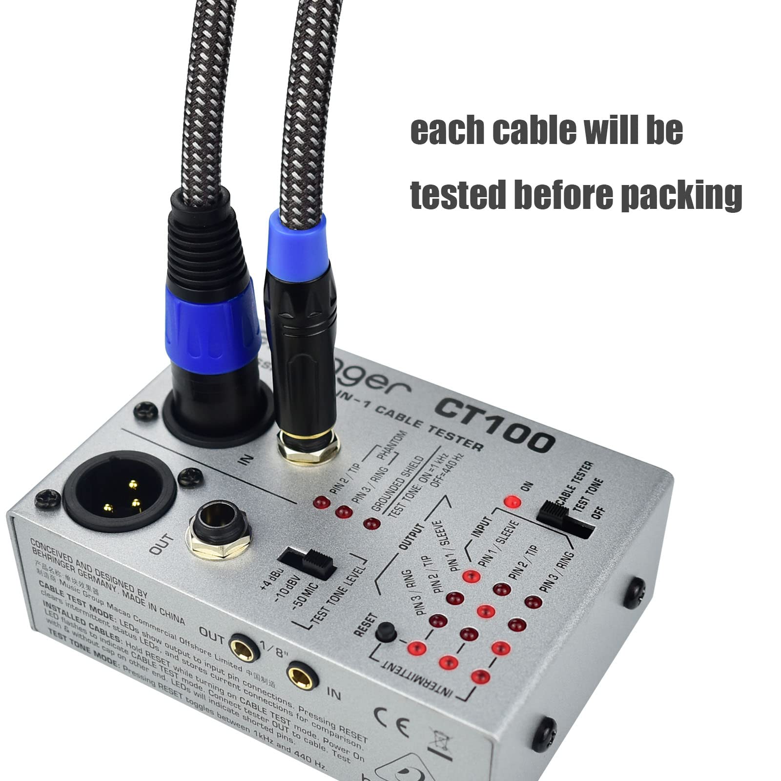Cable de micrófono TS mono a XLR macho desequilibrado de 1/4 pulgadas, cable de conexión de audio XLR de 15 pies de 6.35 mm, trenzado de nailon resistente, blindado de cobre sin ruido, para