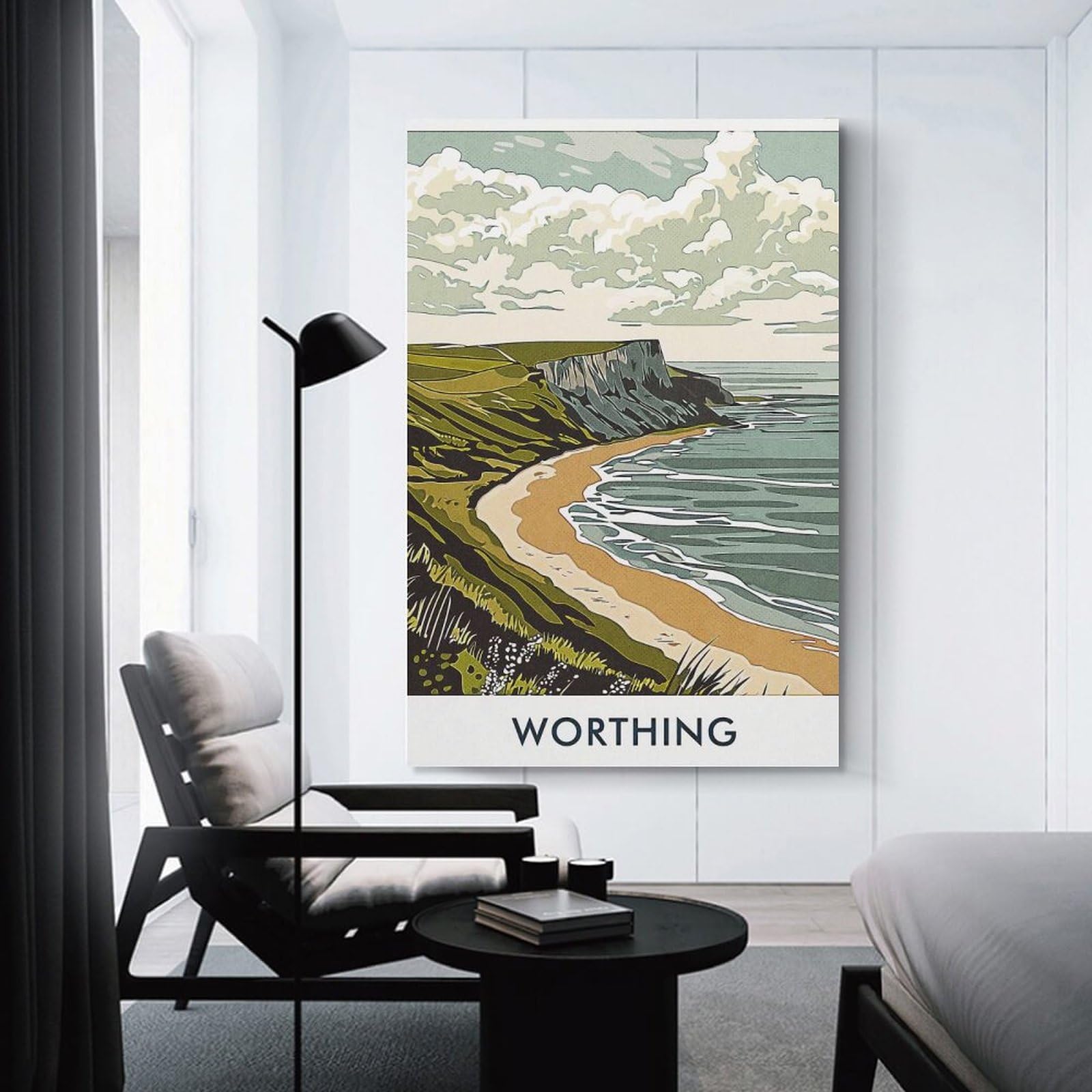Junmoney Wall Decor Canvas Print Worthing Beach Landscape, 24x36inch(60x90cm), for Bedroom Walls, Guest Spaces Or Lounges, Decorative Wall Art for Cosy Rooms
