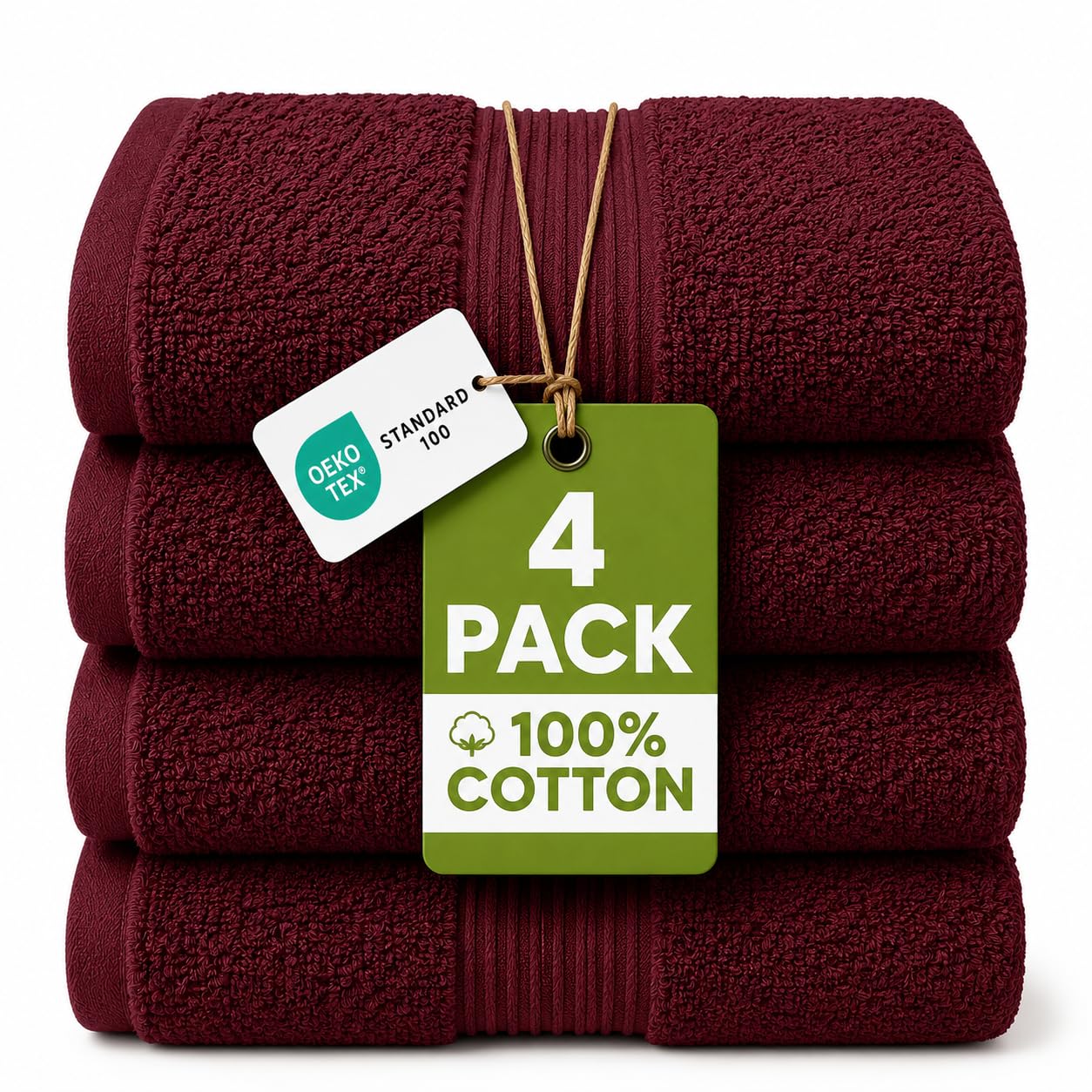 NIMORA 4 Piece Egyptian Cotton Towel Bale Set – Ultra Soft 500 GSM – Face Towels, Hand Towels & Bath Sheet – Super Absorbent, Durable & Quick Dry Bathroom Towels (Wine, 4FT)