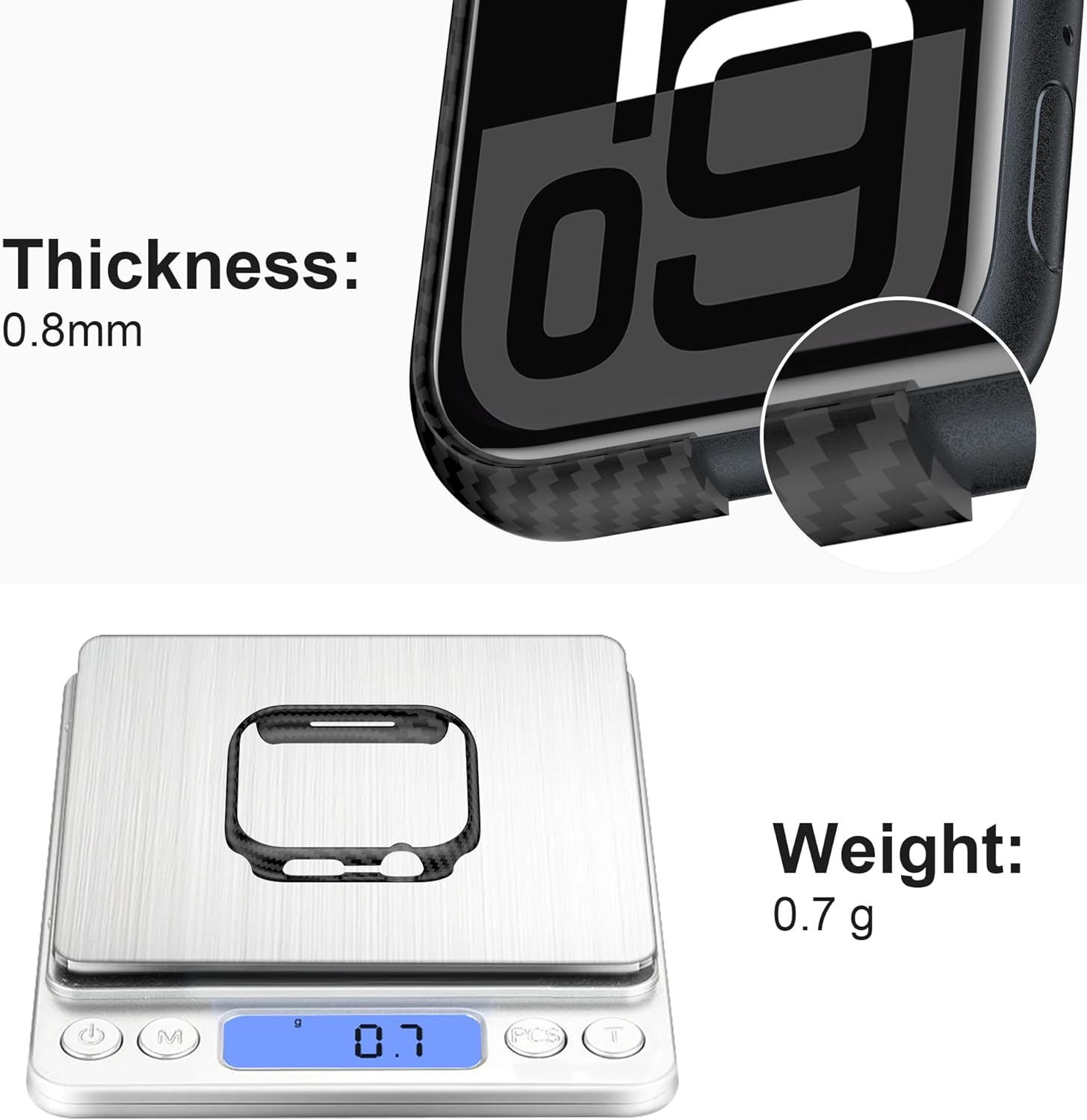 iiteeology Compatible with Apple Watch Case 46mm, Genuine Slim Aramid Carbon Fiber Case for iWatch Series 11 10, Matte Black, Matte Black