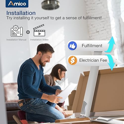 Miniatura 10 de Amico Ventiladores de techo con luces, ventilador de techo de 72 pulgadas para interiores y exteriores con control remoto, motor CC reversible, 8