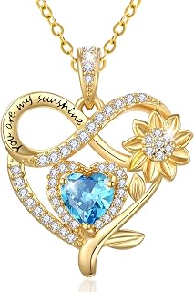 14K Gold Sunflower You Are My Sunshine Heart Birthstone Necklace
