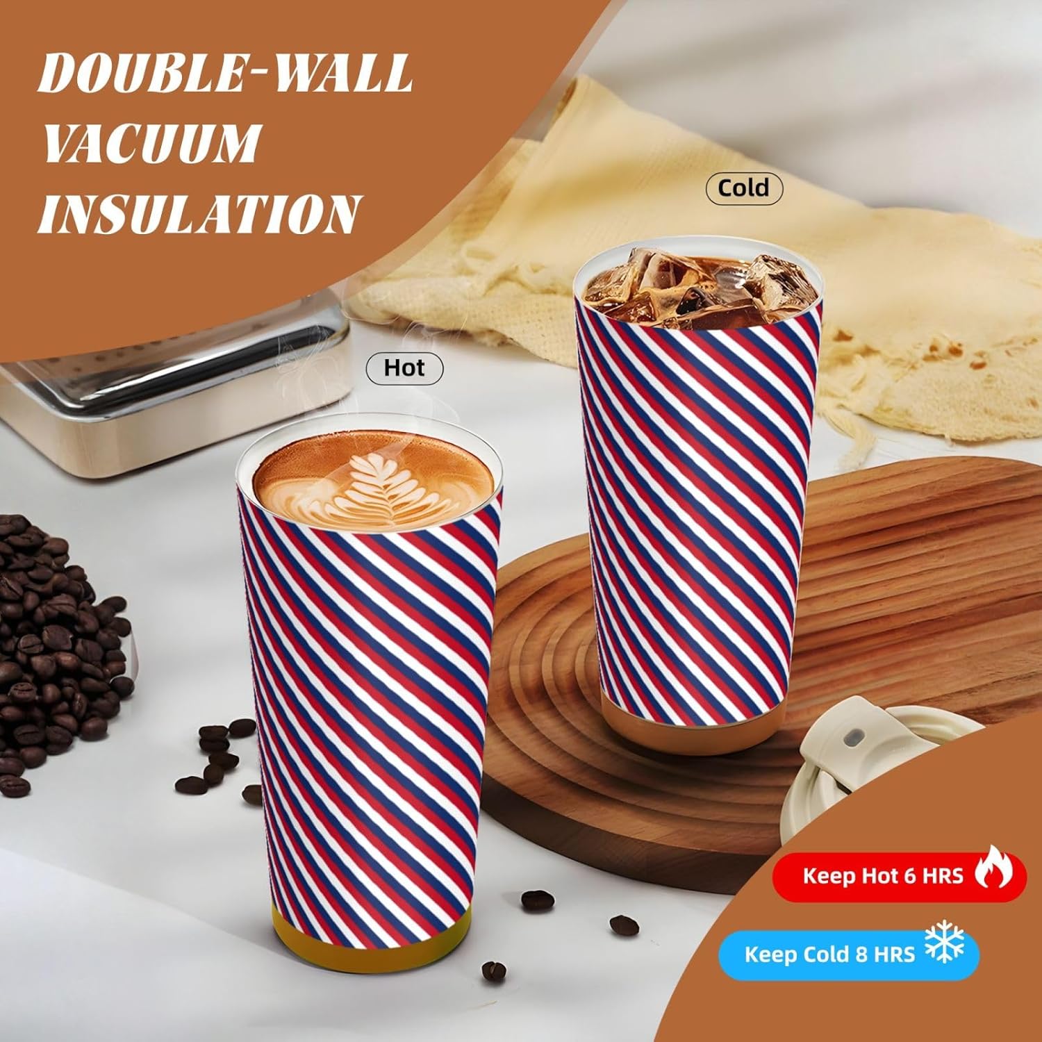 Dutch flag Print Leakproof Insulated Coffee Mug,Stainless Steel Dual Drink Travel Tumbler,17 OZ