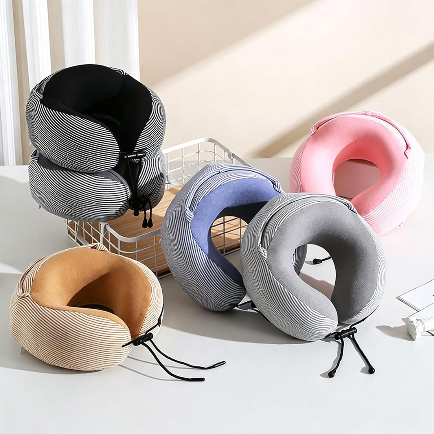 Mjaie U Shape Neck Pillow Craft of Breathable Polyester Fabric Ideal for Long Flight and Offices Rest