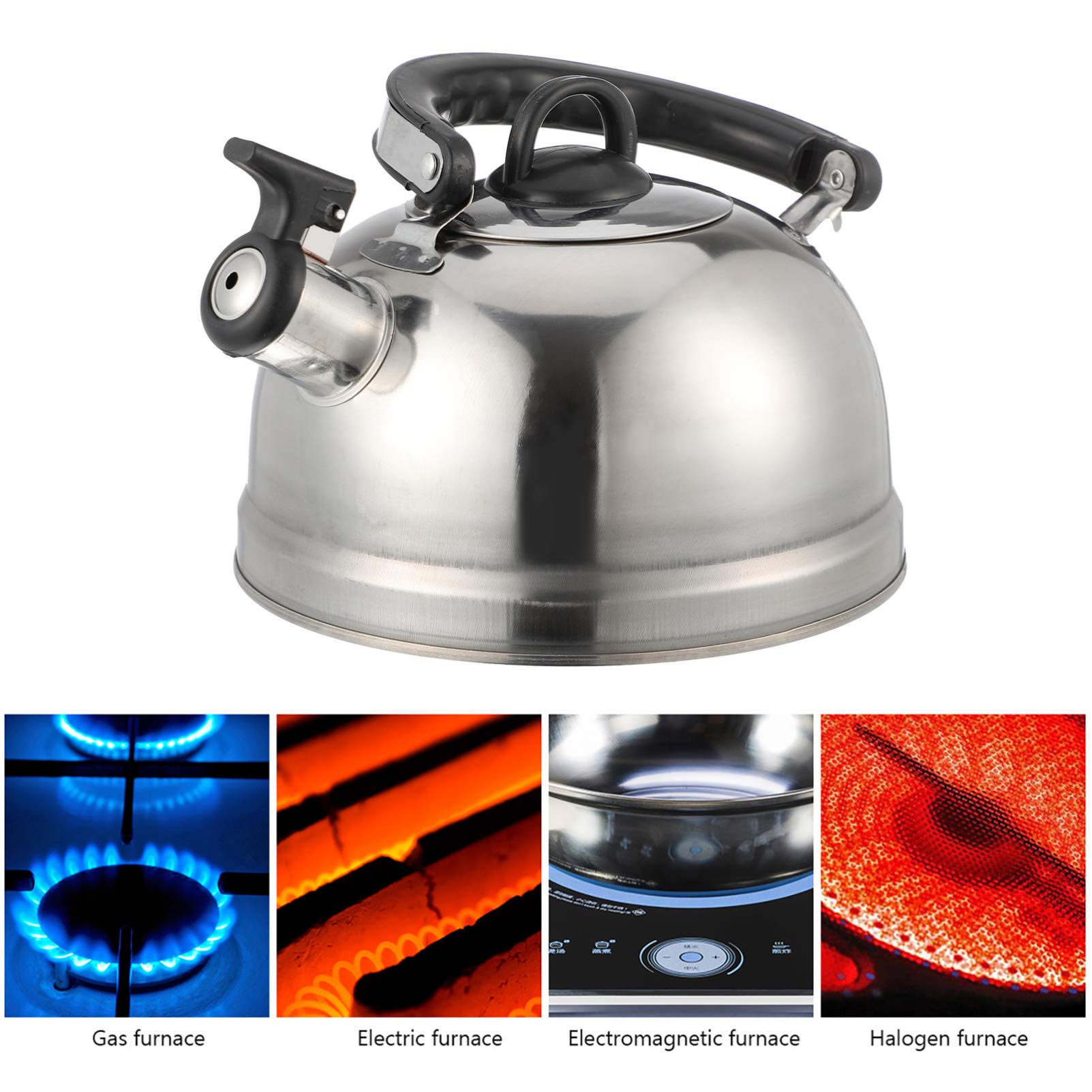tetera, Silbato de estufa, tetera, con mango ergonómico(Silver)