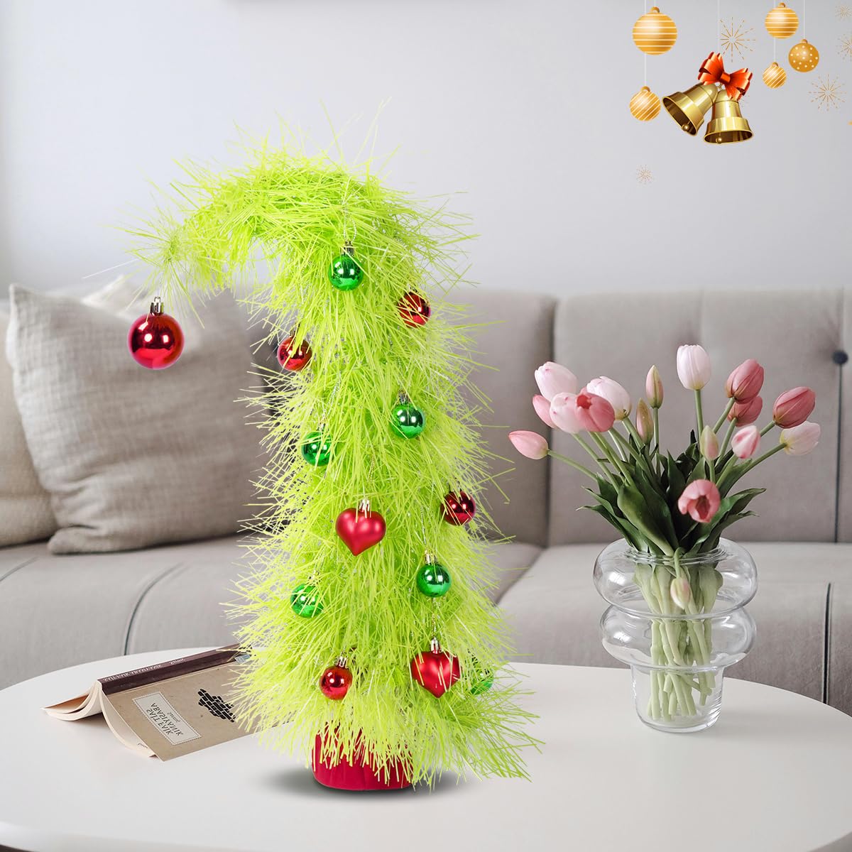Mini sapin de Noël artificiel de bureau - 60 cm - Mini sapin de Noël de rêve - Décorations de Noël lumineuses pour intérieur (50 cm avec nœud)