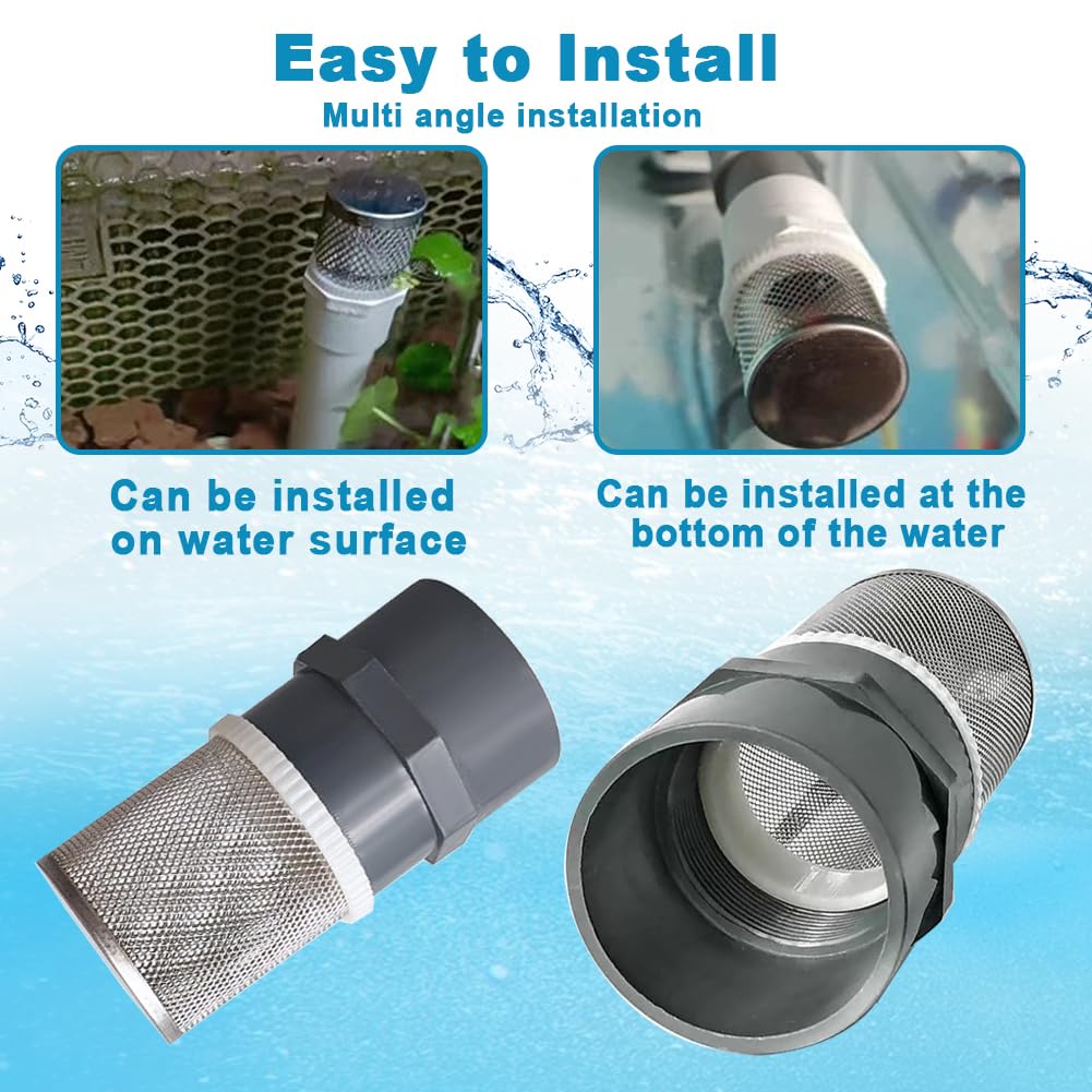 2 inch Stainless Steel Filter Cover Connected to 2 inch/DN50 Grey PVC Filter Water Pipe, Suction Strainers Used to Remove Debris and Reduce Solid Entry（1pcs）