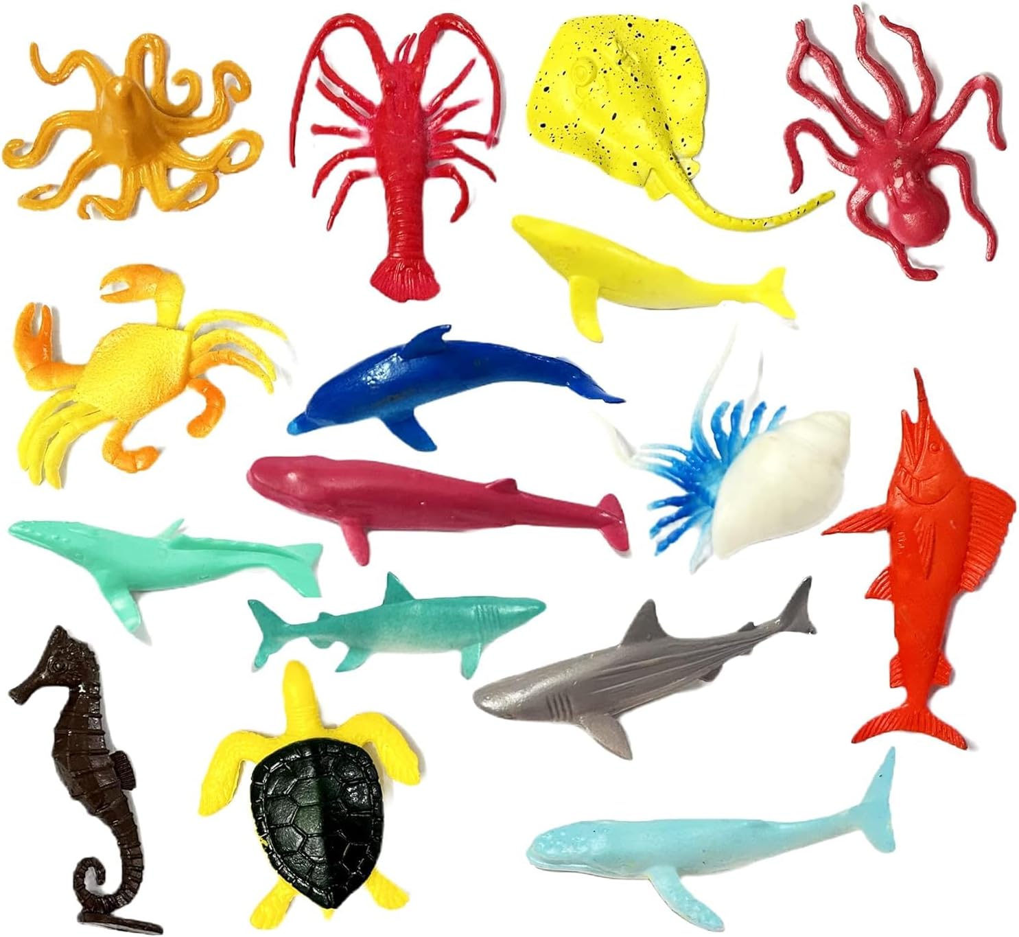 Amitasha Aquatic Sea Animal Toy for Kids - 16 Pcs Water World Marine Fish Action Figurines for Boys & Girls