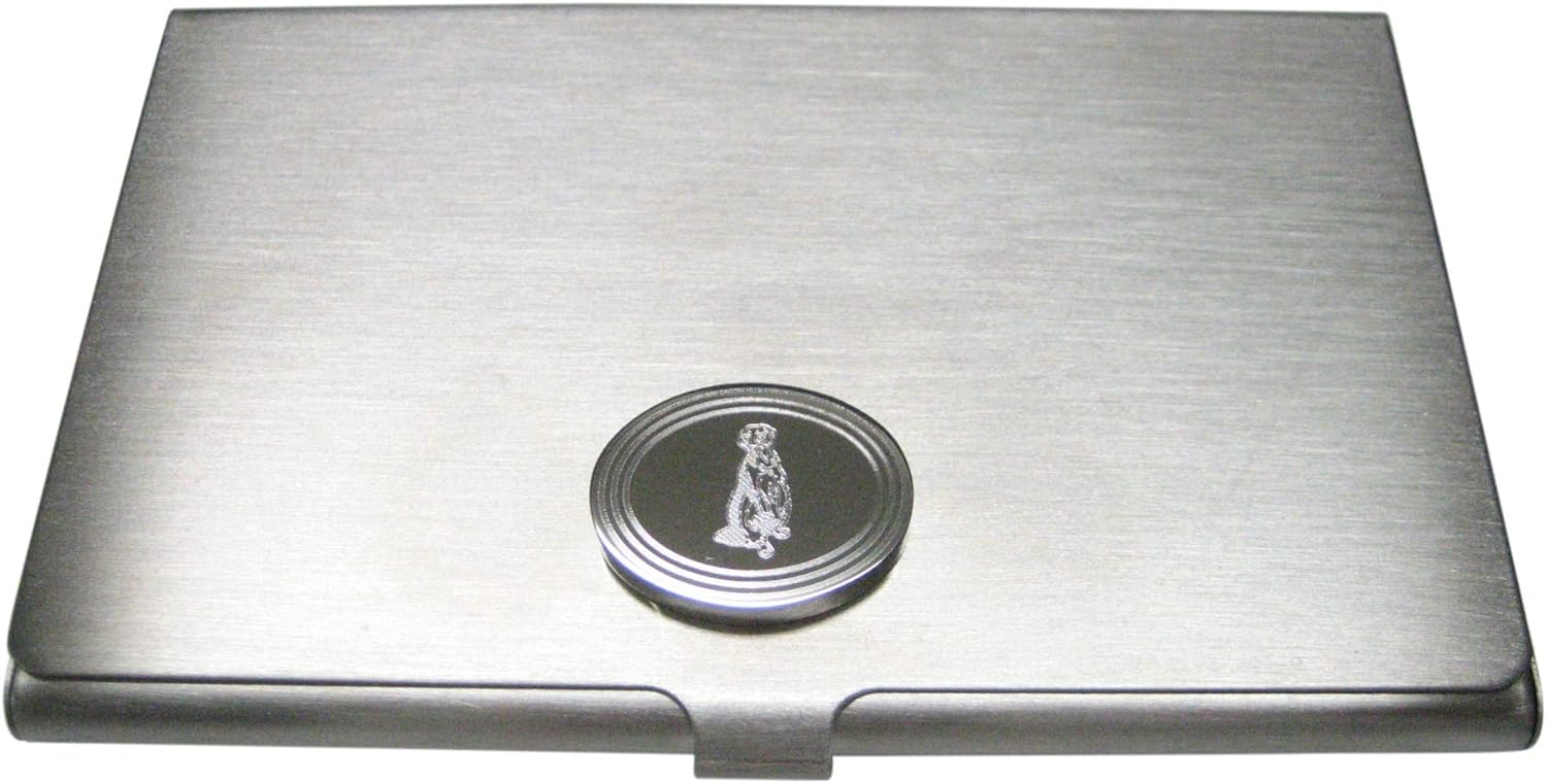 Kiola Designs Silver Toned Etched Oval Meerkat Business Card Holder