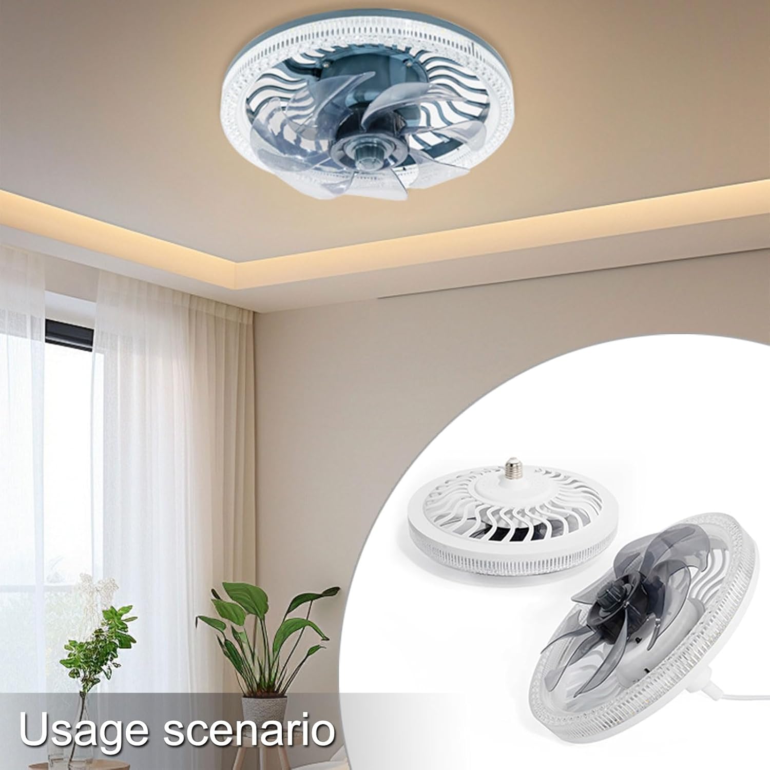 E27 Ceiling Fan Remote Fan Light 34W Ceiling Light with Fan 3 Light Color Dimming Bedroom