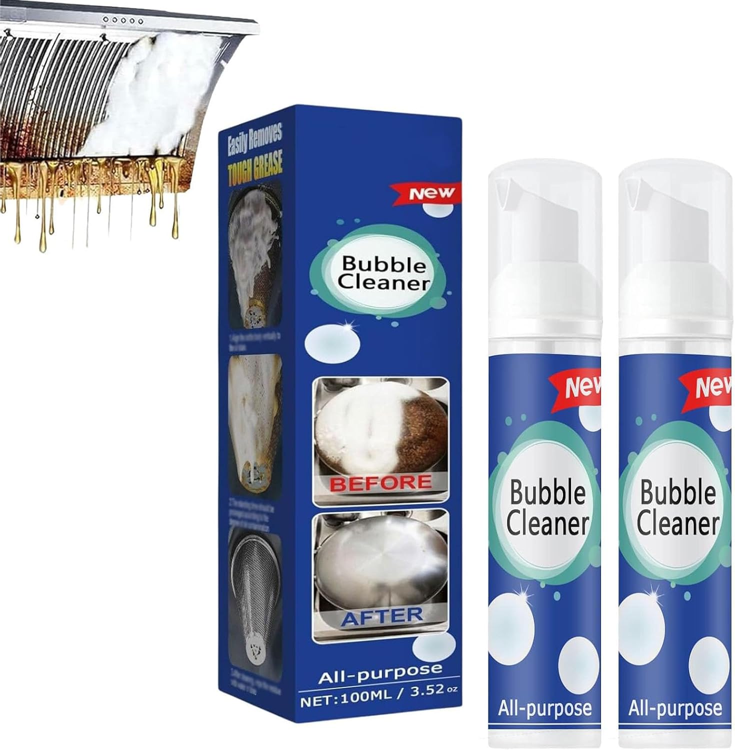 Bubble Cleaner Foam Spray, Stubborn Grease Cleaner Spray Foam, Highly Effective Oil Breakdown Foaming Spray, Kitchen Sink Deep Bubble Cleaner Foam for Stovetops, Range Hoods (4pcs)