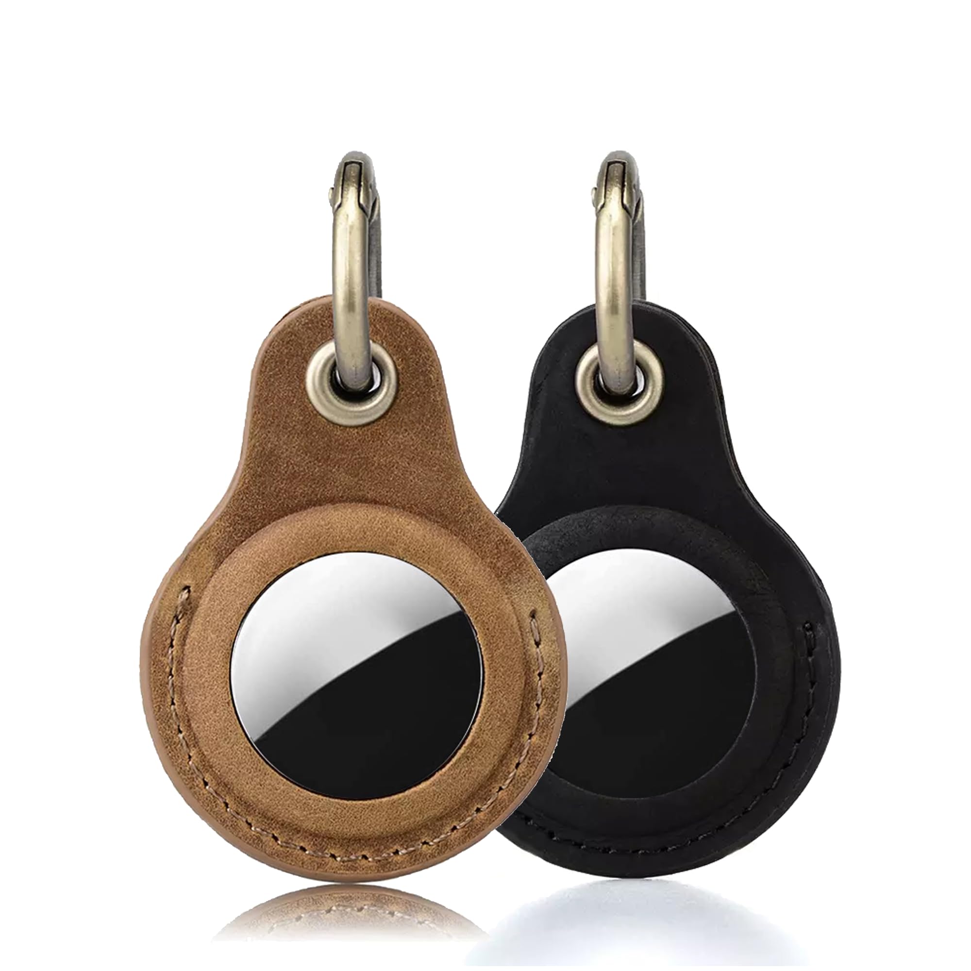 2X Airtag Anhänger, Schlüsselanhänger, Hülle, Schutzhülle - echtes Leder - Case kompatibel mit Apple Airtag Anhänger | braun + schwarz