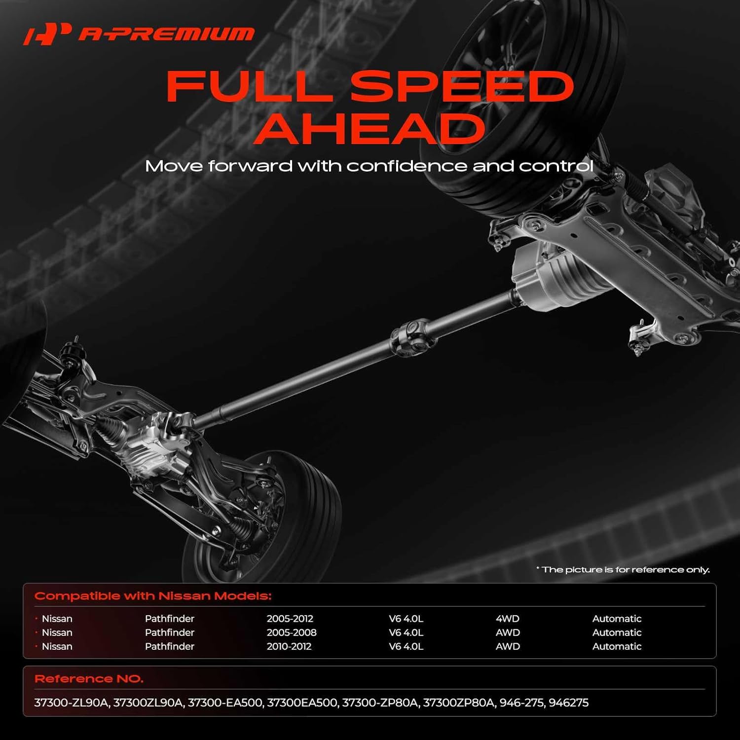 A-Premium Rear Drive Shaft Driveshaft Assembly Compatible with Nissan Pathfinder 2005-2012 V6 4.0L, [With All Mode 4WD, Automatic Transmission], Replace# 37300ZL90A, 37300EA500, 46.22" Prop Shaft