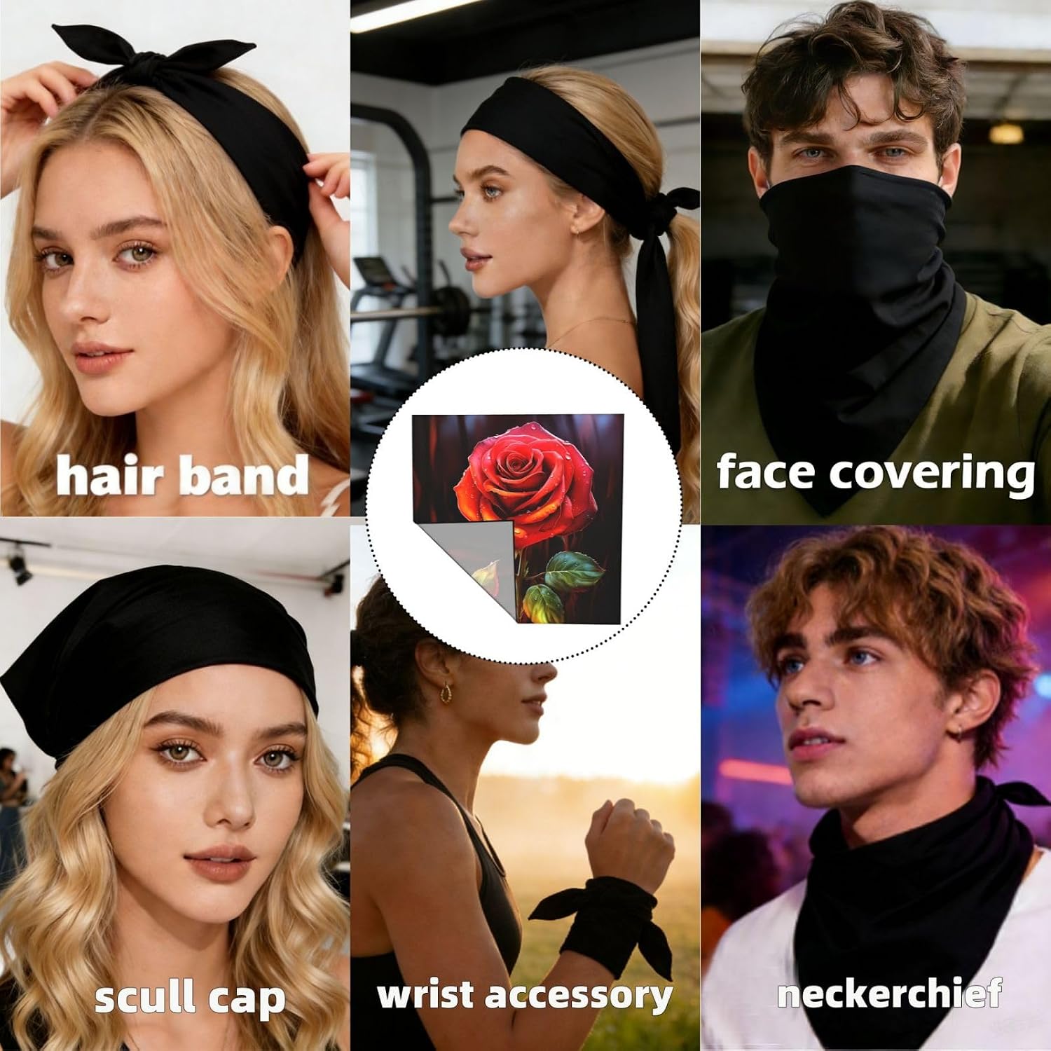Cotton Bandanas 22x22 inches Red Rose Art Square Scarfs for Men Women Novelty Headband Handkerchiefs