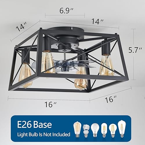 Miniatura 4 de Ventilador de techo rústico con luz, ventilador de techo enjaulado de nogal de 4 luces con luces y control remoto, ventilador de techo rústico para