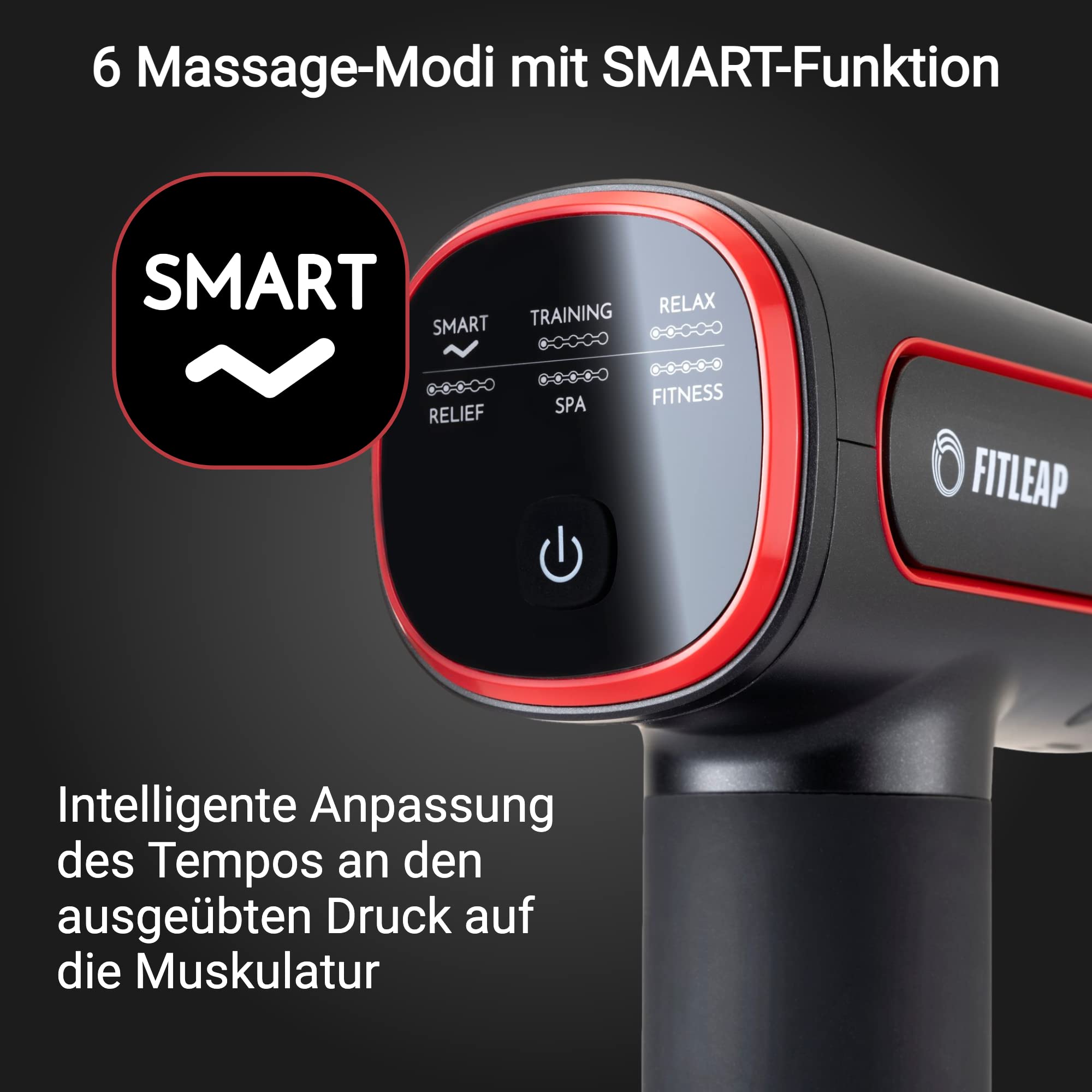 Fitleap Massage Gun Pro mit 2500 mAh Akku für 6 Stunden, 3200 U/min, 720 g | Massagepistole mit Smart-Funktion und USB-C, im Büro oder Fitnessstudio nutzbar, praktische Tasche für Gerät und Zubehör