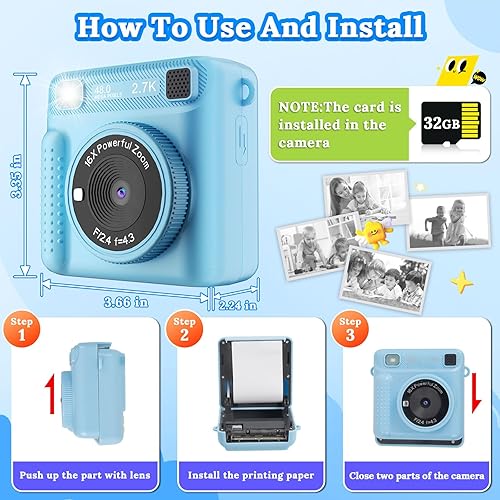 Miniatura 9 de Cámara de impresión instantánea para niños, cámaras para niños de 3 a 12 años, juguete digital para niñas y niños, regalo de Navidad y cumpleaños,
