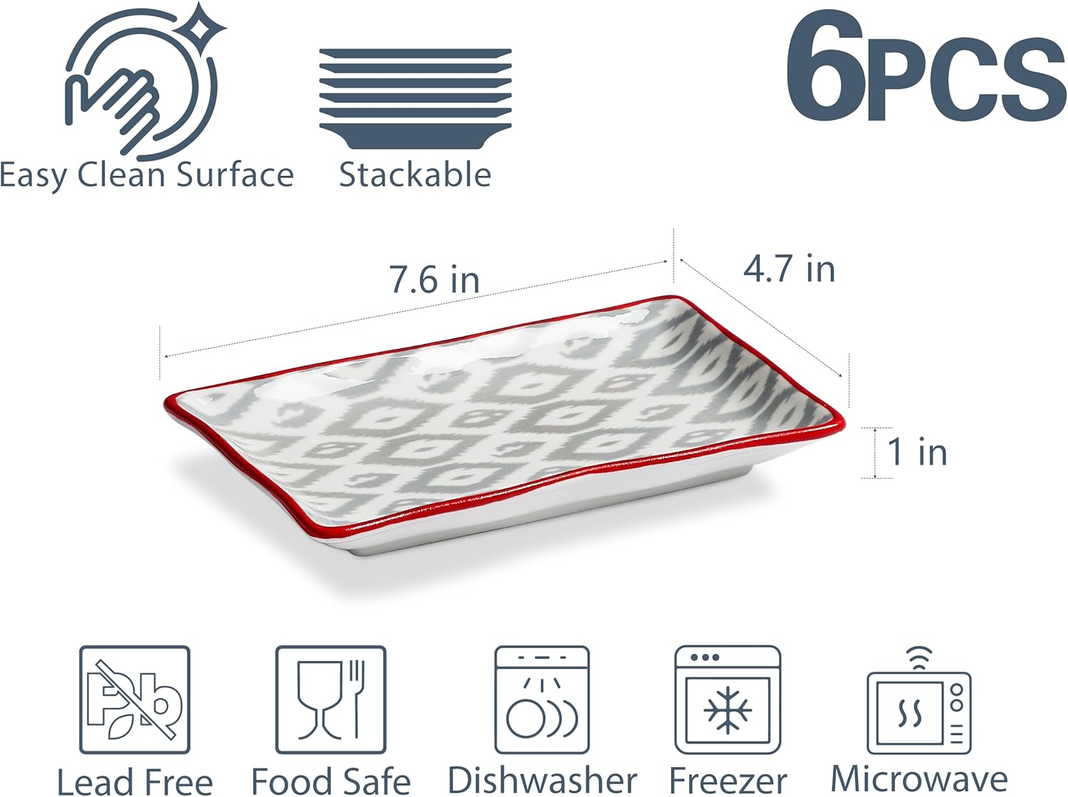 ONEMORE Appetizer Plates Set of 6-7.5 inch Small Serving Platters, Ceramic Rectangular Plates for Sushi Salad Dessert - Microwavable Oven & Dishwasher Safe, Scratch Resistant- Assorted Colors - Image 6
