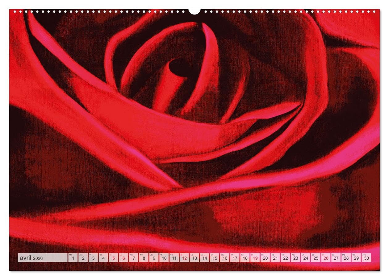 Roses peintes (Calendrier mural 2026 DIN A2 horizontal), CALVENDO calendrier mensuel: Pétales de roses abstraites peintes selon la technique acrylique au pinceau