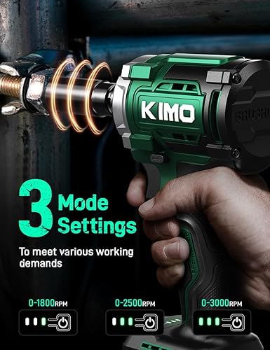 Miniatura 4 de KIMO - Llave de impacto inalámbrica de 12 pulgada con par máximo de 814N.M, ajuste de 3 modos, 3000 RPM, pistola de impacto 12 con cargador rápido