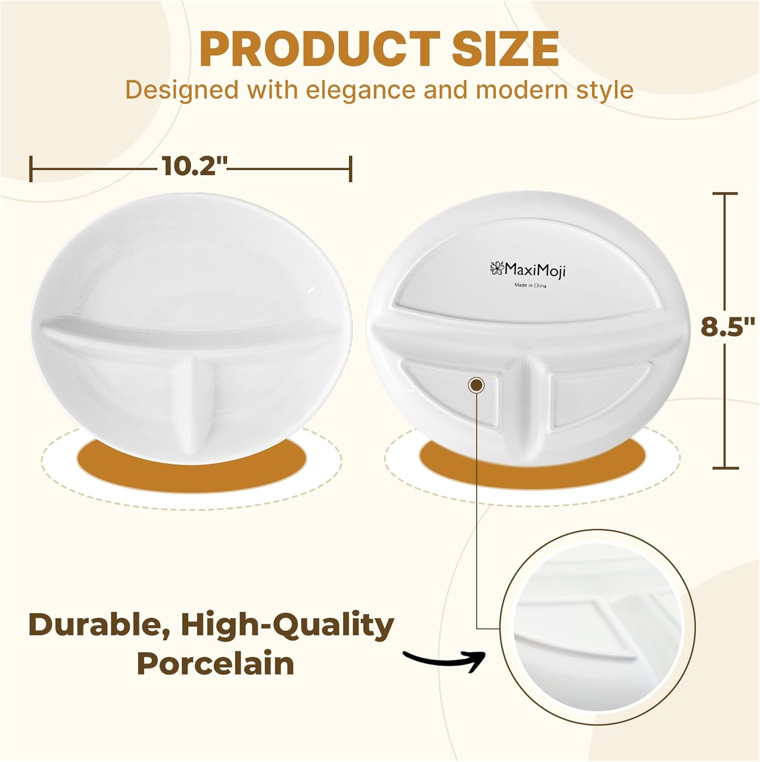 Portion Control Plate for Adults, Divided Plate for Weight loss, Ideal for Bariatric and Diabetic and Healthy Diets, Durable and Easy to Clean-porcelain - Image 5
