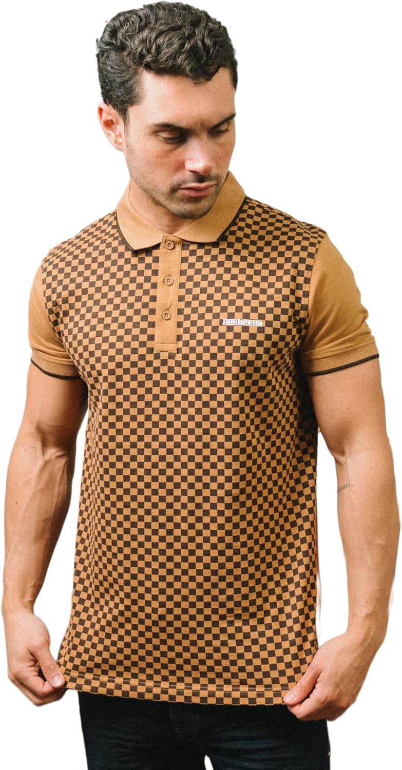 Lambretta Mens Two Tone All Over Print Short Sleeve Polo Shirt Top
