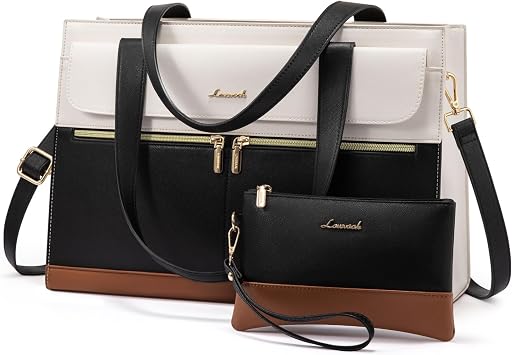 LOVEVOOK Laptop Tote Bags for Women 15.6 Inch Ladies Work Bags Stylish Handbag with Laptop Compartment Large Designer PU Leather Briefcase for School Shoulder Bag for Office Shopping