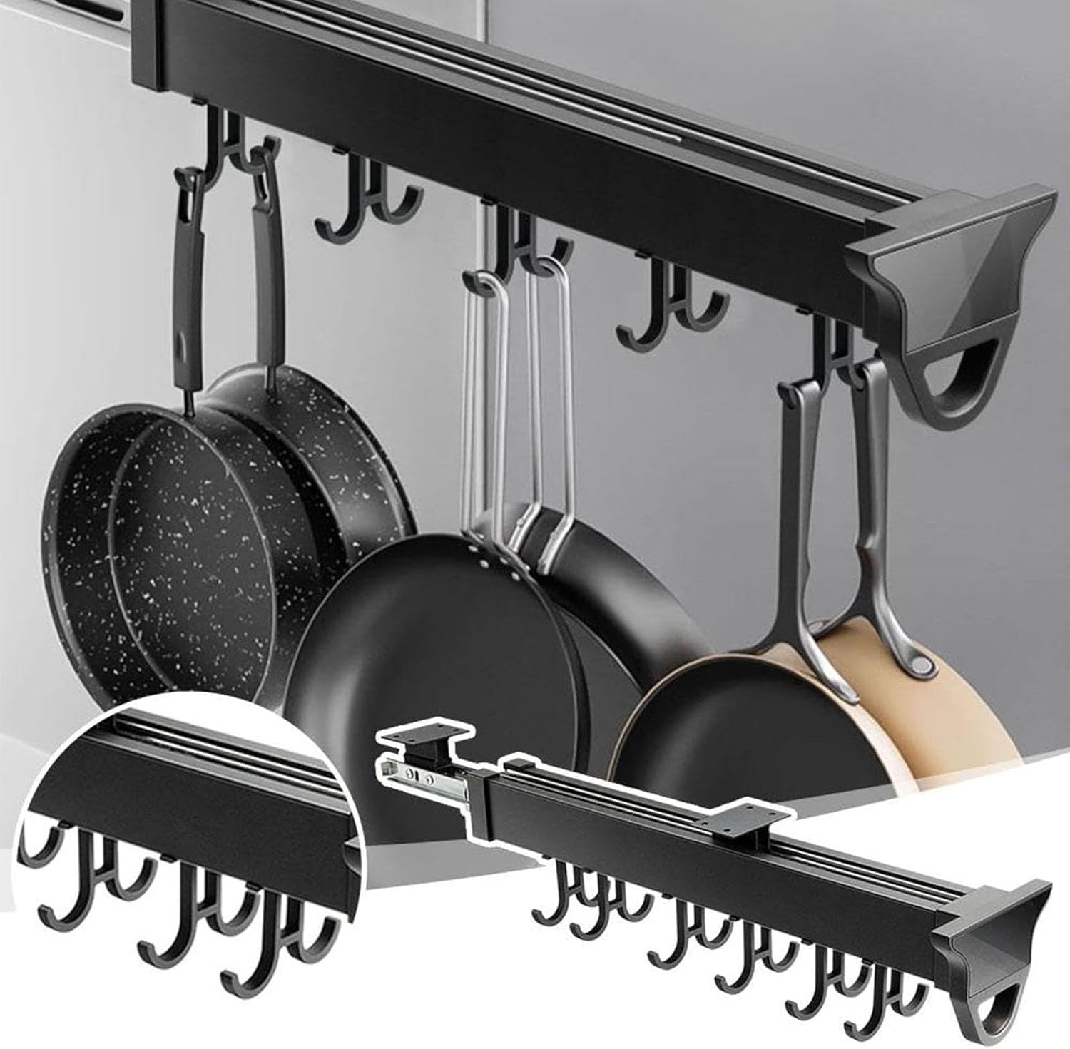 Hanging Garage Storage Rack, Pull Out Broom Holder, Multifunctional Slide Broom and Mop Organizer/Storage, for Kitchen/Closet/Home/Cupboard/Wardrobe(12.20in-10 Hook)