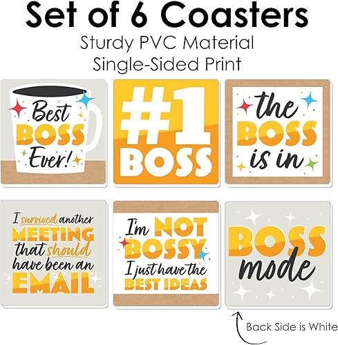 Miniatura 4 de Big Dot of Happiness Happy Boss's Day - Juego de 6 posavasos divertidos para el mejor jefe jamás