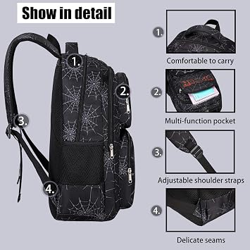 JIANYA Kids Backpack for School, Cool Boys School Bag Spider Bookbag for Elementary Kids Children