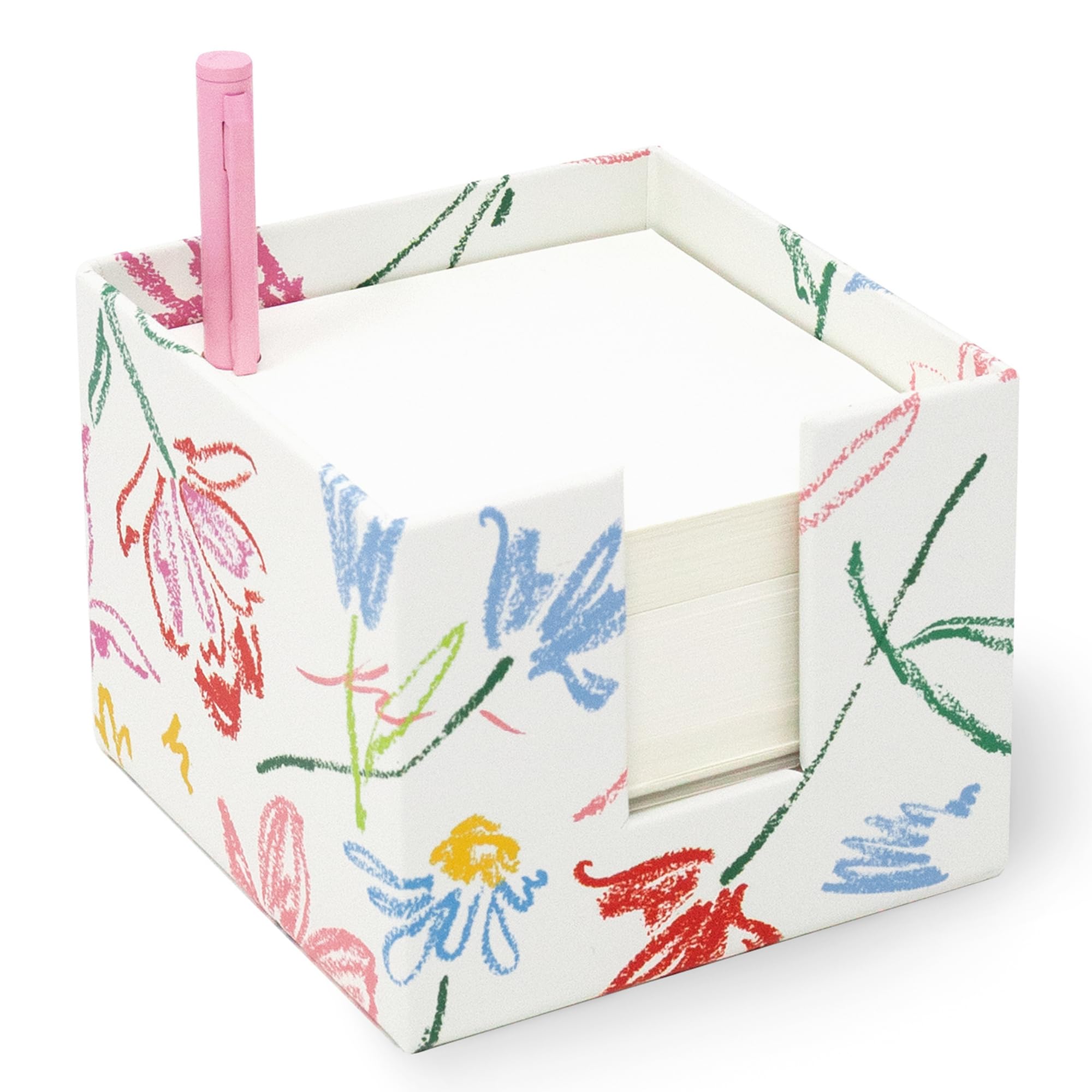 kate spade new york Note Cube with 400 Blank Sheets and Black Ink Pen, Cute Paper Holder for Desk (Joyful Garden)