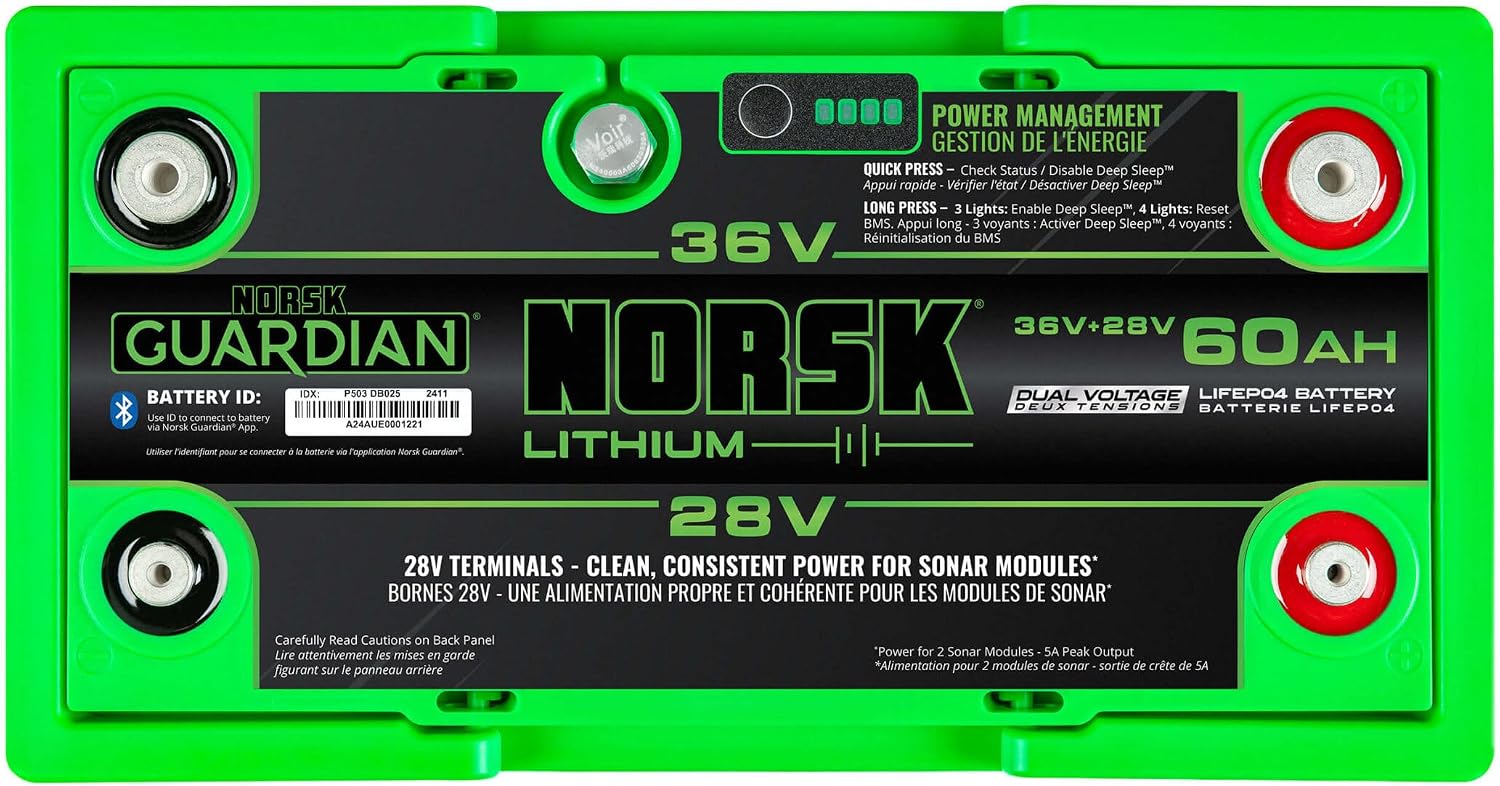 Norsk Lithium 36V + 28V 60AH DUAL VOLTAGE LiFePO4 Lithium Battery | Bluetooth | Deep Sleep | IP67 Waterproof | One Battery Solution for 36V Trolling Motors