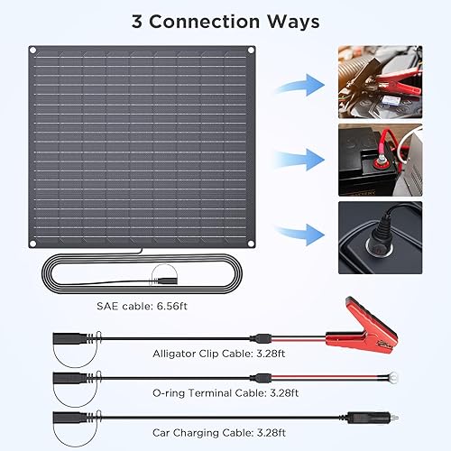 Miniatura 7 de Cargador de batería solar de 30 W y 12 V, mantenedor de batería solar de 12 V, cargador de goteo con controlador de carga inteligente integrado,
