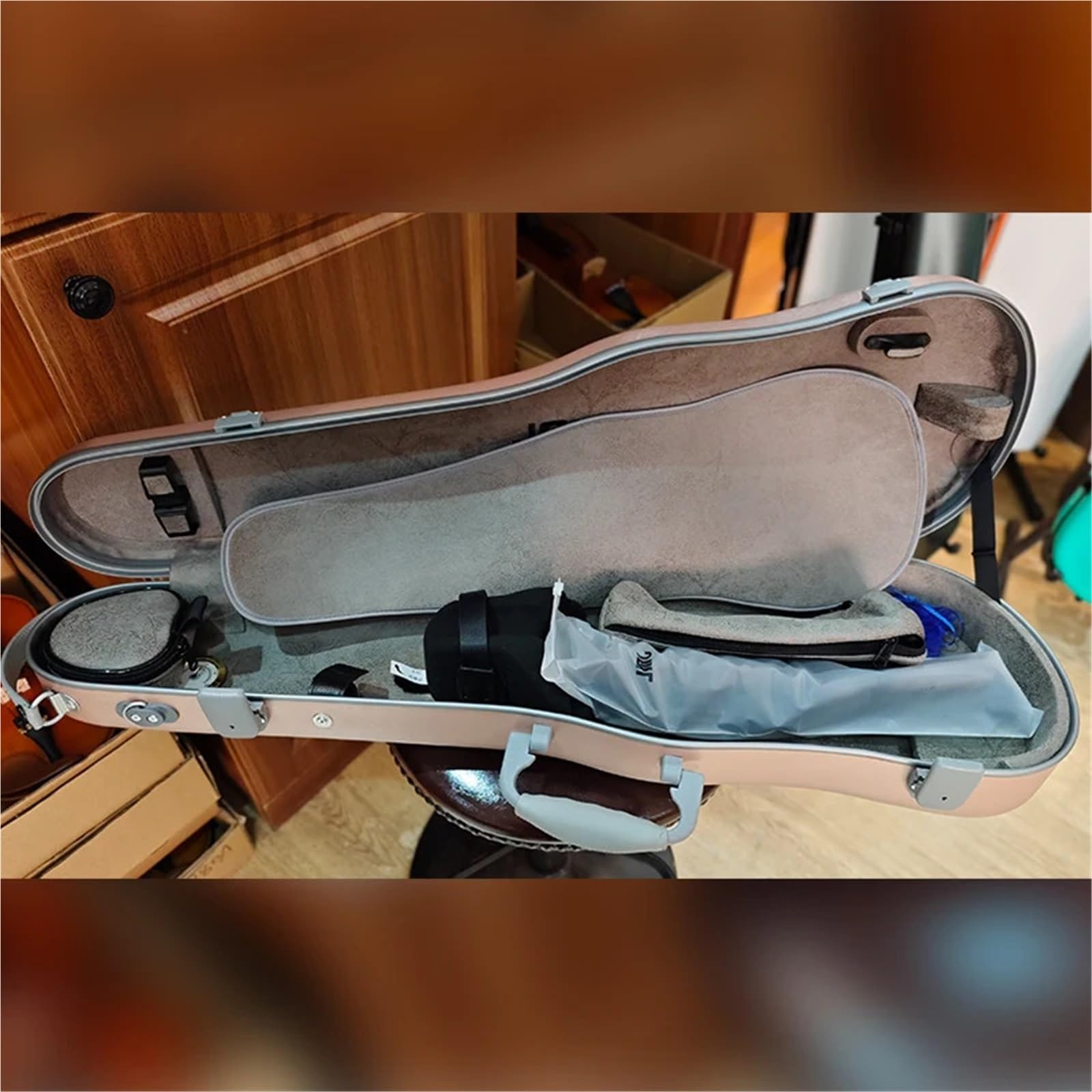 Geigenkasten Violinenkoffer 4/4-3/4 Größe verstellbar Verbund-PC-Material robust langlebig leicht mit Schlüsselschloss(Purple)