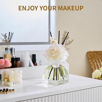 Reed Diffuser Set Jasmine Lily Scent 250ml for 140 Days | Flower Diffusers with 10 Sticks & Rose Flowers Decor, Home Fragrance Air Freshener Long Lasting for Bedroom Bathroom,Office