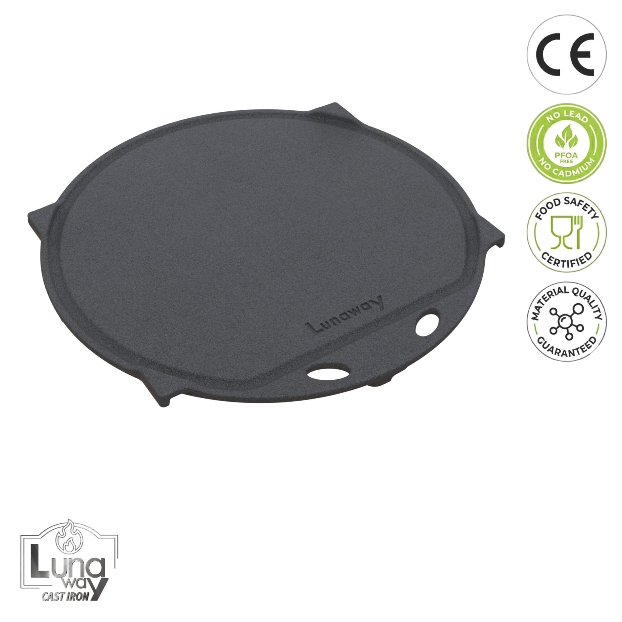 Piastra Ø30 cm in Ghisa smaltata | Per Barbecue Camino Braciere Fornelli e Fuovo vivo | Piedini Regolabili | Compatibile con Weber e similari | Doppia Smaltatura Black di LUNAWAY