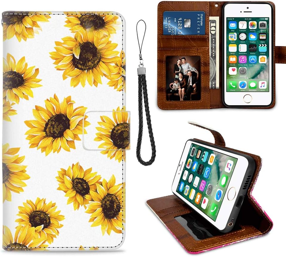 Samsung Galaxy S9+ （ Galaxy S9 Plus Wallet Case Sunflower Drawing Pattern Design Protective PU Leather Flip Cover with Credit Card Slots and Side Cash Pocket+Magnetic Clasp Closure