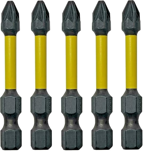 Pipestation 5 Pack of 50mm PZ2 Impact Screwdriver Driver Bits Set Pozidriv POZI No.2 Heavy Duty Hardened Bits for Driving Screws and Fixings Compatible with Dewalt, Milwaukee, Makita, Bosch