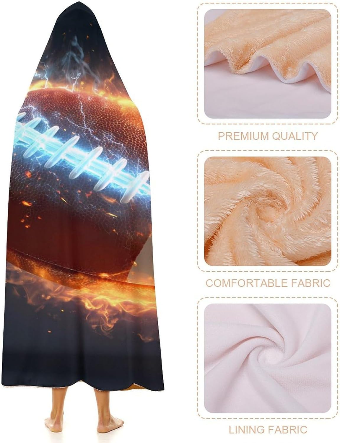 Fire Thunder Football Wearable Blanket Oversized Throw Cape | Cozy Hooded Blanket Gifts for Women Men
