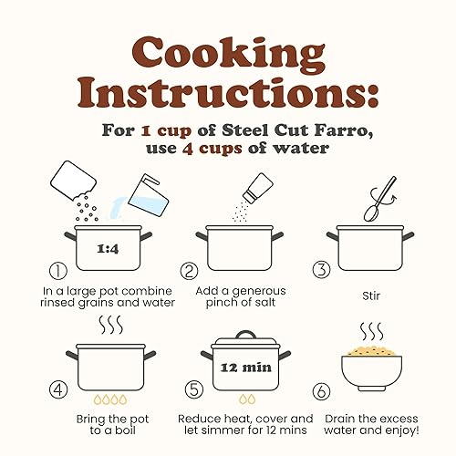 Miniatura 6 de Farro de corte de acero italiano orgánico, 1 libra, sin OMG, grano de trigo perlado agrietado, no irradiado, vegano, a granel. Fácil de cocinar.