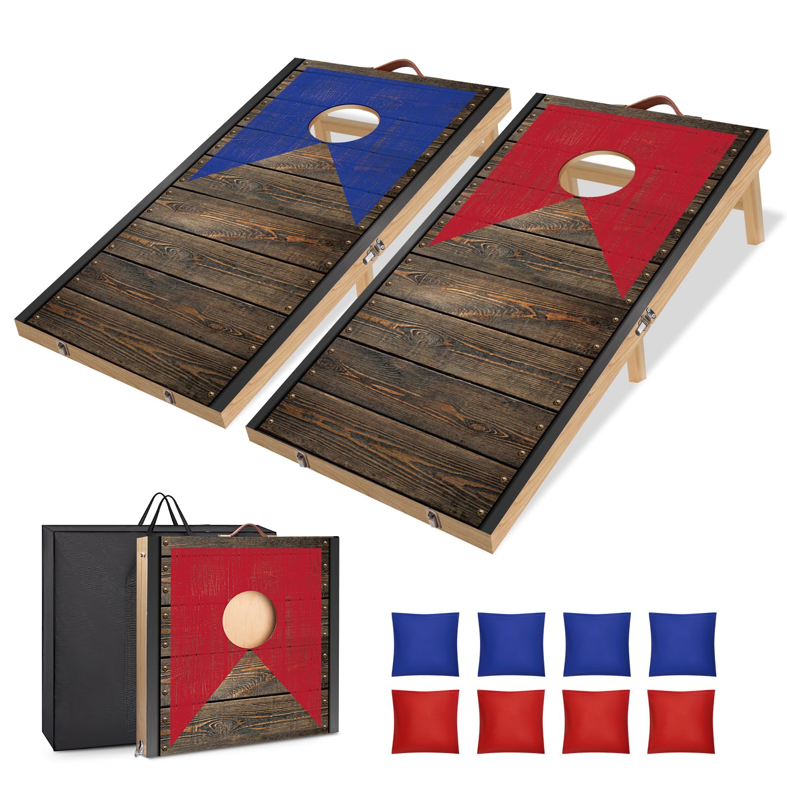 NZQXJXZ Juego de Cornhole de Madera Maciza - 120 x 55 cm Tablas de Cornhole Plegables con 8 pufs y una Bolsa de Transporte, Juegos portátiles de Lanzamiento de pufs para Adultos y Familia