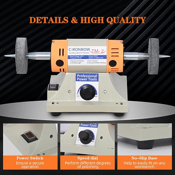 4 Jewelry Polisher & Adjustable Variable Speed Grinder Machine - With 6 Cloth Wheels & 2 Abrasive Wheels, Safety Glasses & Compound for Jewelry, Metal, Wood, Jade, Plastic Polishing