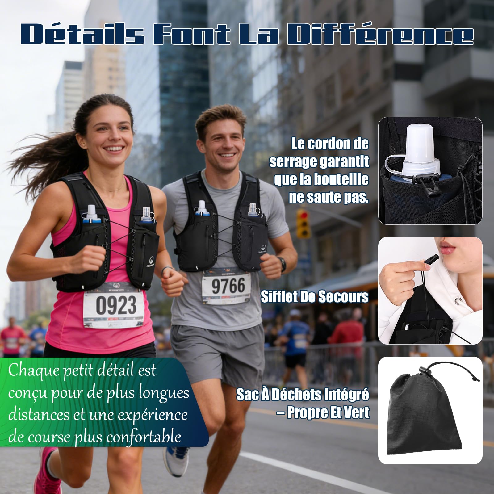 Gilet d'Hydratation Running Femme avec Flasque 2*500 ML et Lumière | Confort et Ajustement, Respirabilité, Ultra-léger 270g, Poches Multiples, Visibilité, pour Marathon Trail Running Randonnée