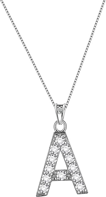 Aurora Tears 925 Sterling Silver Letter Initial Alphabet White Gold Plated Pendant Necklace 18"